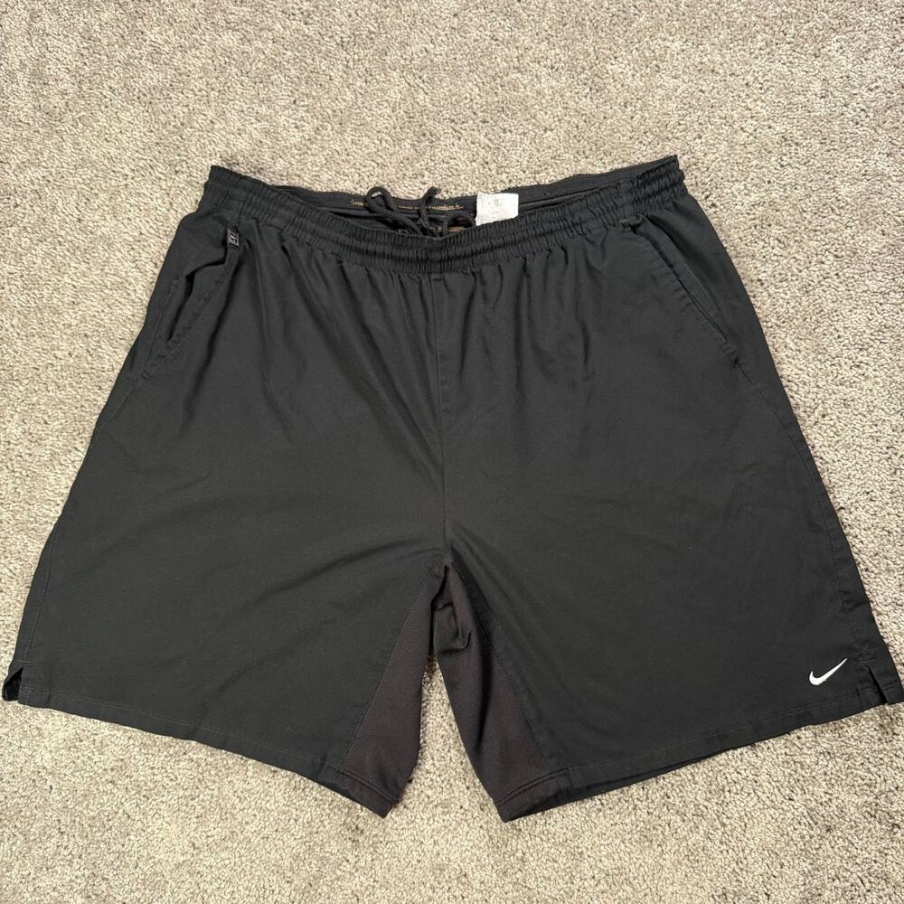 VINTAGE Nike Tennis Challenge Court Shorts Mens XL Black Swoosh Gray Tag 9" Y2K